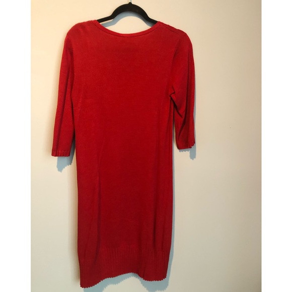 PRICE FIRM J. Jill Red Ribbed Size Medium Petite Border Wool/Viscose Blend Dress - Picture 6 of 6